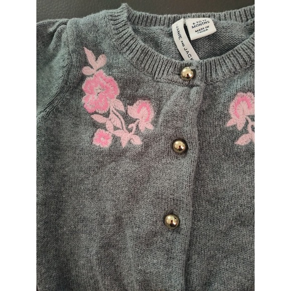 Janie and Jack Gray Pink Embroidered Cardigan Floral Feminine 6-12 months - Picture 3 of 7